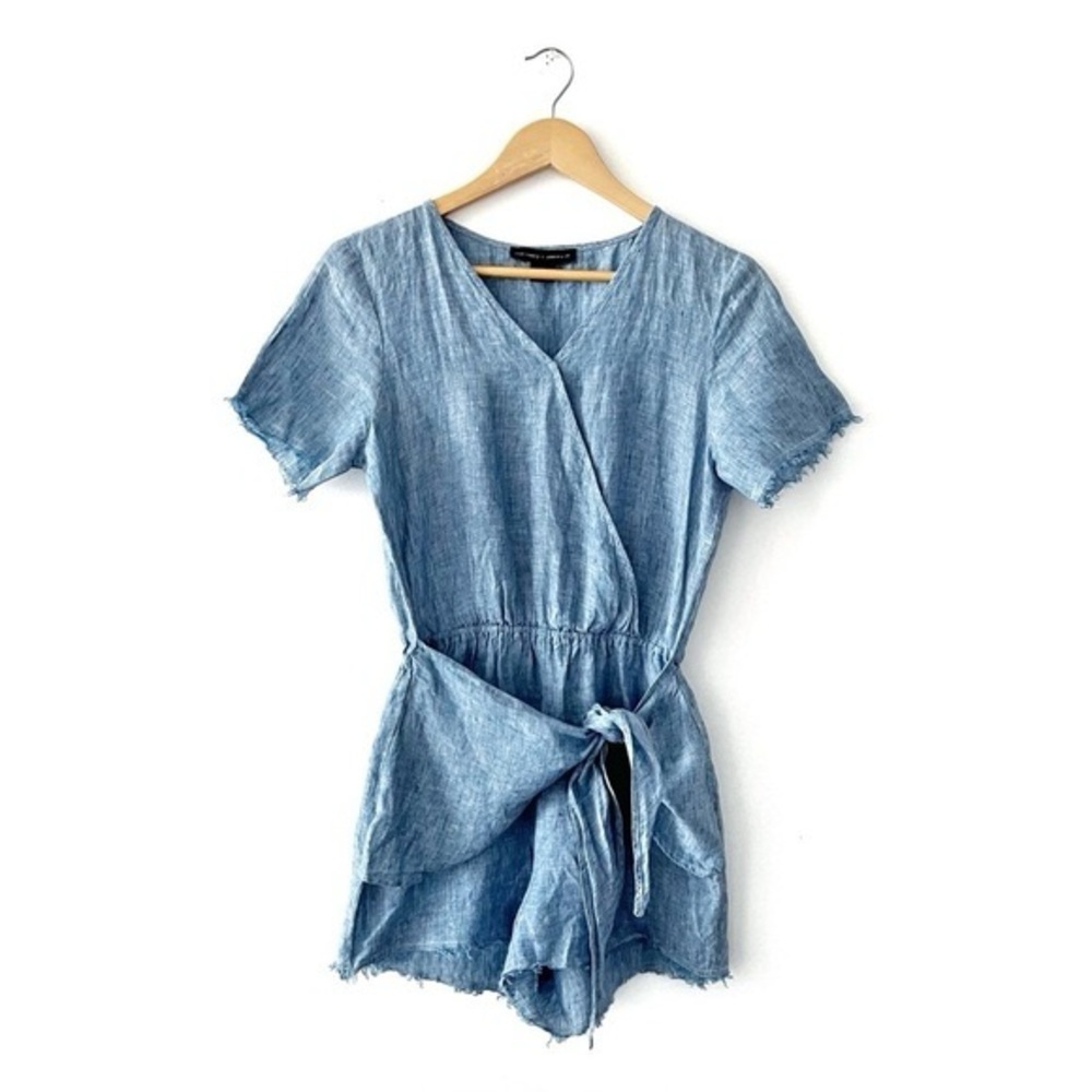 Sanctuary x Anthropologie  Montana 100% Linen Romper Size XS Blue Chambray - Picture 5 of 10